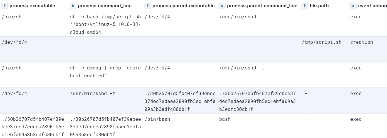 Figure 5 dev/fd/4에서 시작하는 bash 스크립트 및 루트킷 로더의 실행 흐름