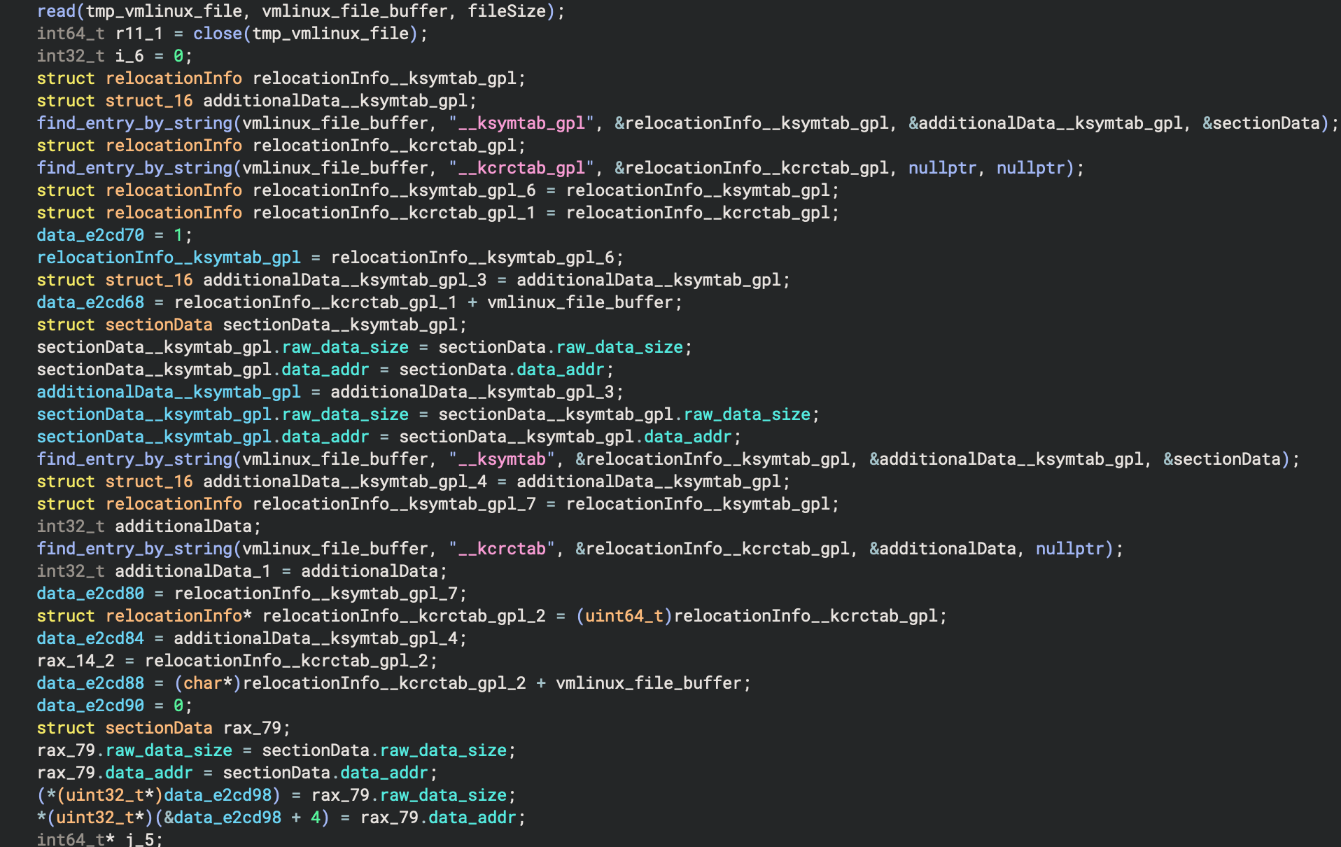 Figure 10 Rootkit loader looking for symbol offsets