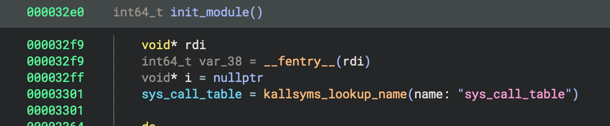 Figure 11 Resolving a pointer to the sys_call_table using kallsyms_lookup_name