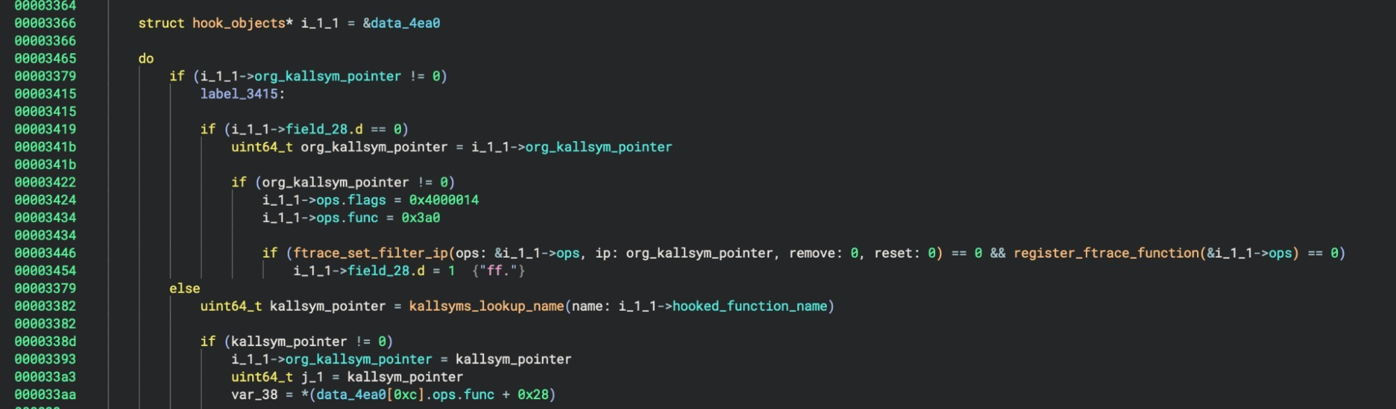 Figure 12 The LKM rootkit leverages ftrace for hooking