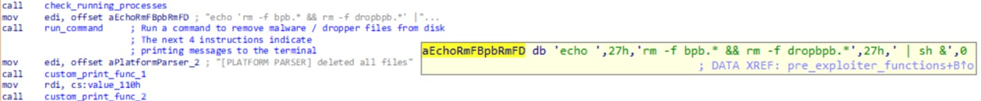 그림 4 Using ps commands to list & kill previous instances (malware assembly code)