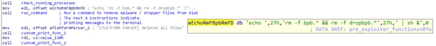 그림 4 Using ps commands to list & kill previous instances (malware assembly code)