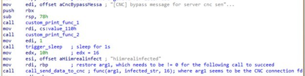 그림 7 First packet data sent by the client over the C2 channel (malware assembly code)